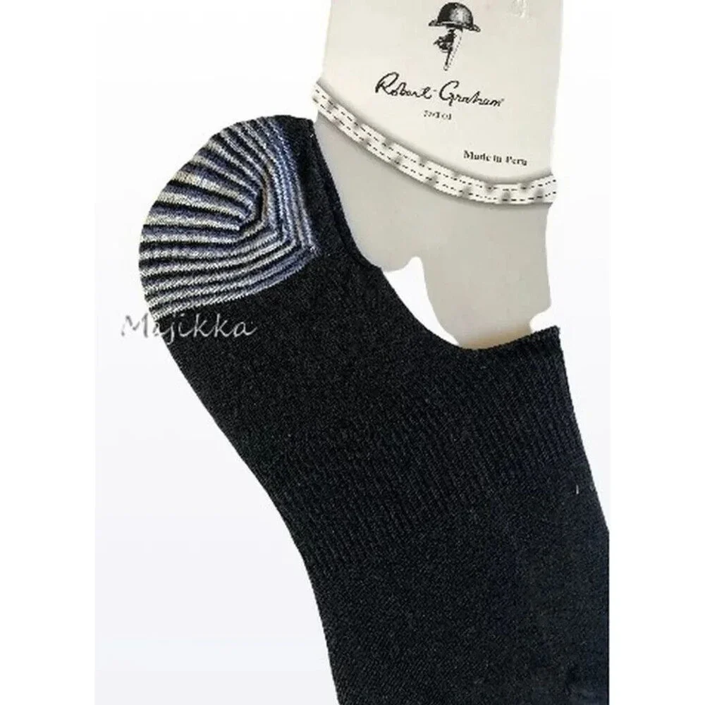 Robert Graham No Show Mens Socks Peds Non-Slip Heel Stripe Navy Cotton